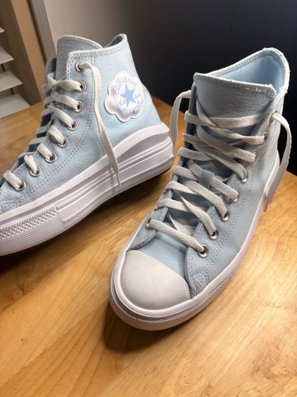 Converse High Top Platform Sneakers - Pale Blue & White